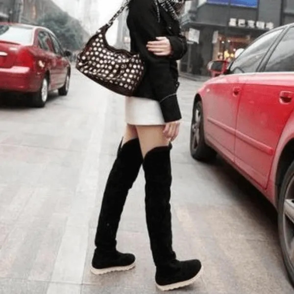 Platform Flat Suede Over Knee Boots