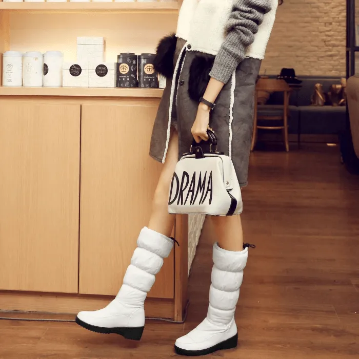 Platform Low Chunky Heel Mid Calf Boots