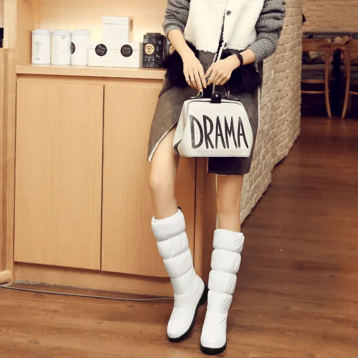 Platform Low Chunky Heel Mid Calf Boots
