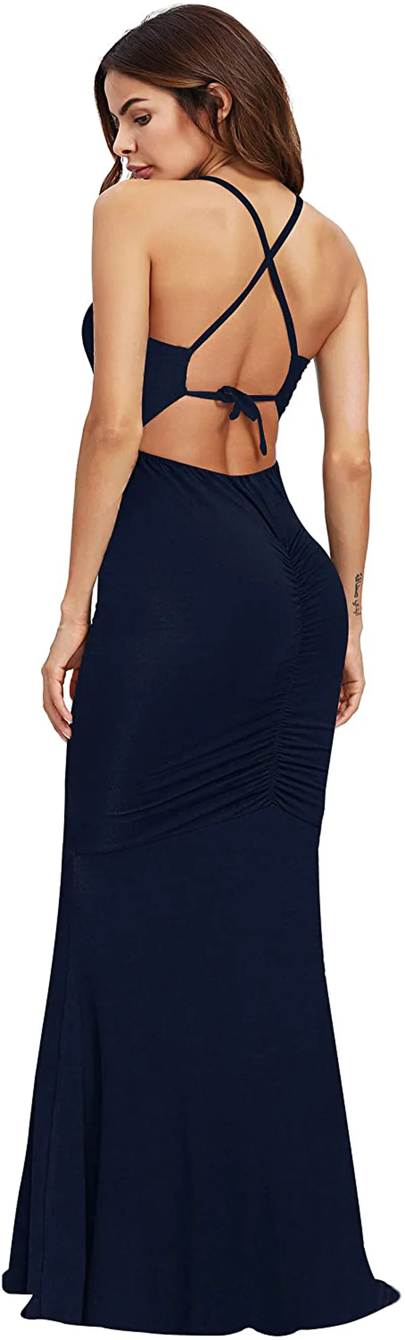 SheIn Women's Strappy Backless Summer Evening Party Maxi Dress