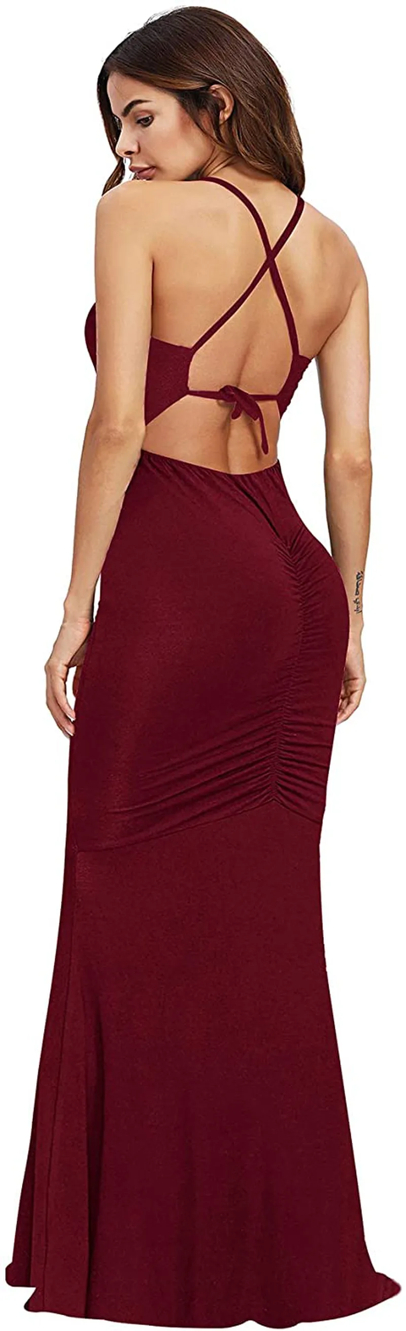 SheIn Women's Strappy Backless Summer Evening Party Maxi Dress