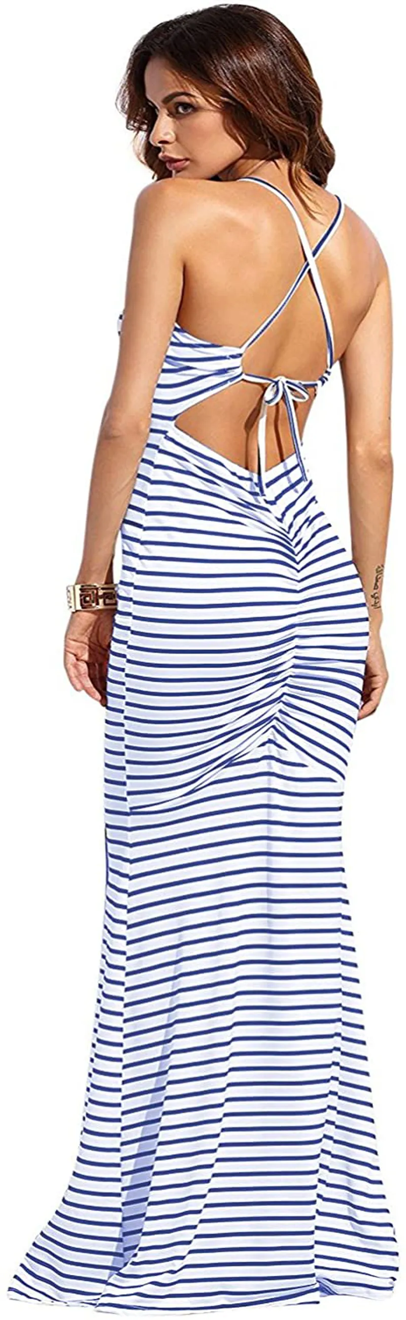SheIn Women's Strappy Backless Summer Evening Party Maxi Dress