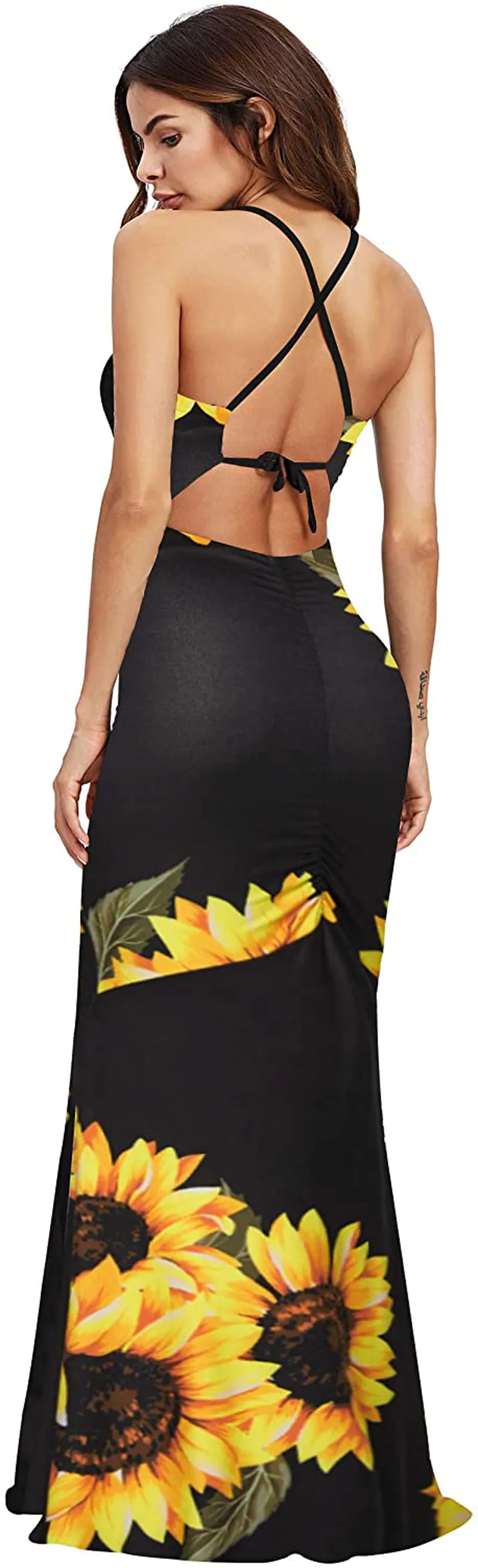 SheIn Women's Strappy Backless Summer Evening Party Maxi Dress