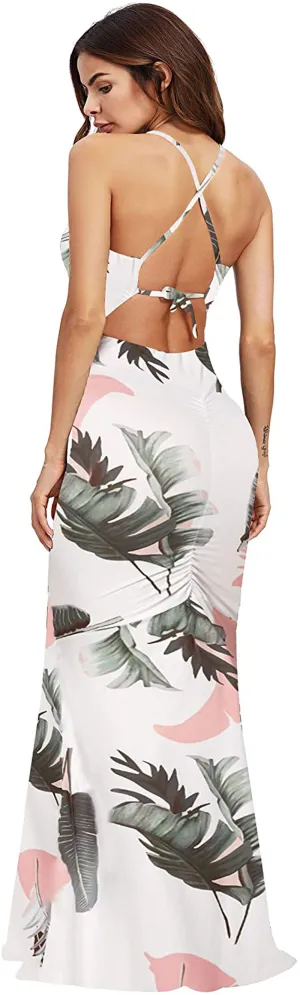 SheIn Women's Strappy Backless Summer Evening Party Maxi Dress
