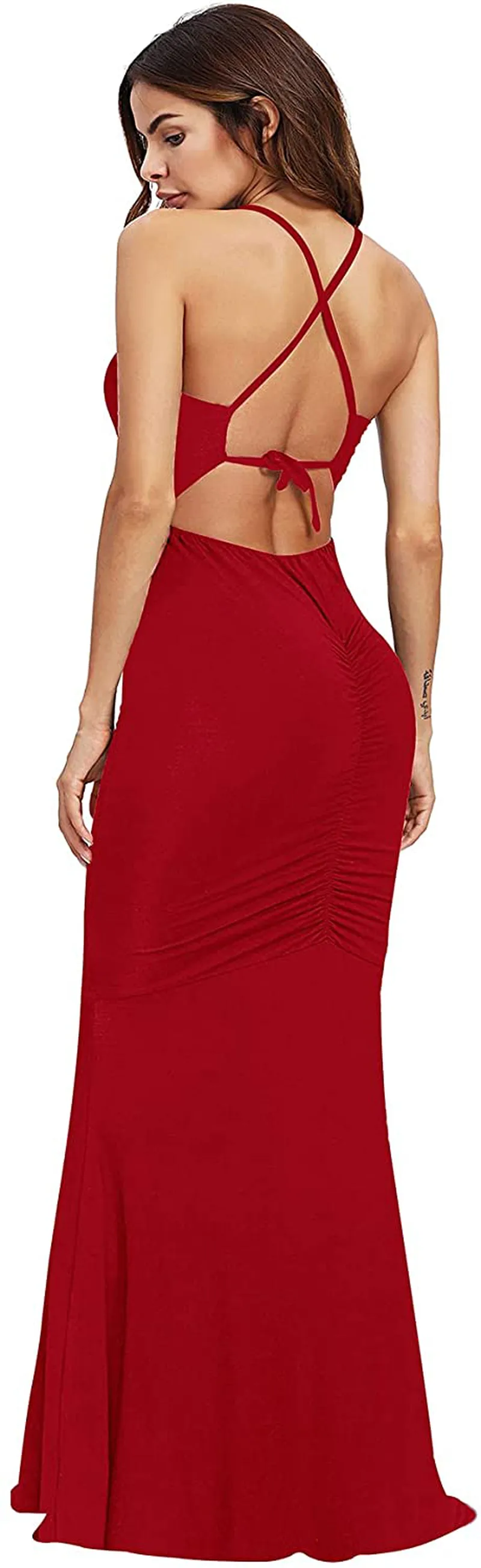 SheIn Women's Strappy Backless Summer Evening Party Maxi Dress