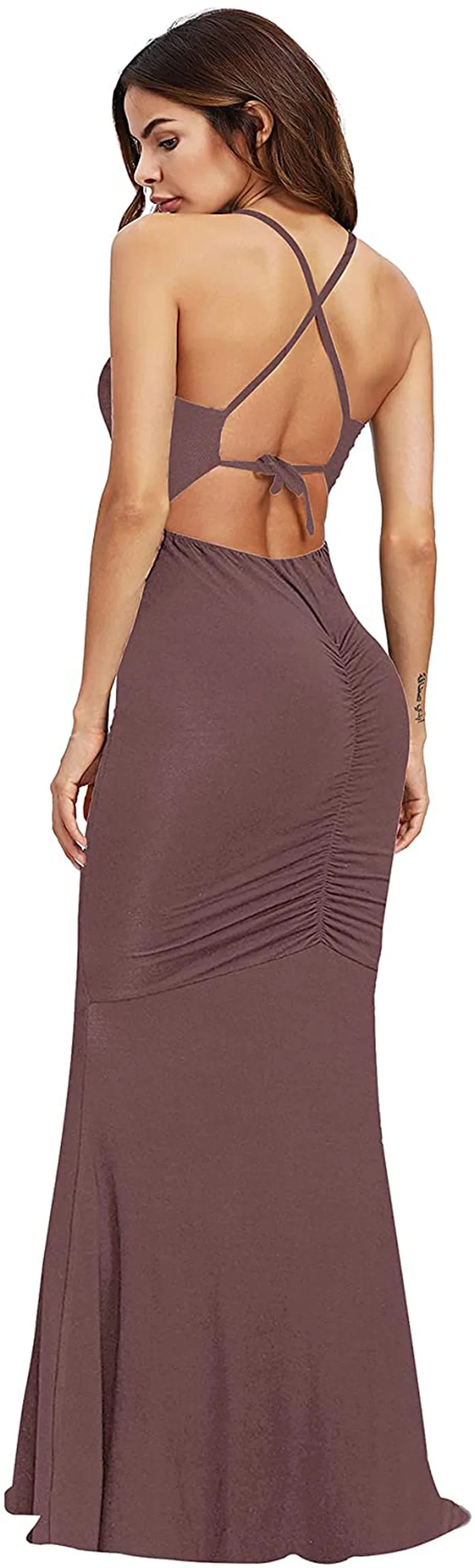 SheIn Women's Strappy Backless Summer Evening Party Maxi Dress