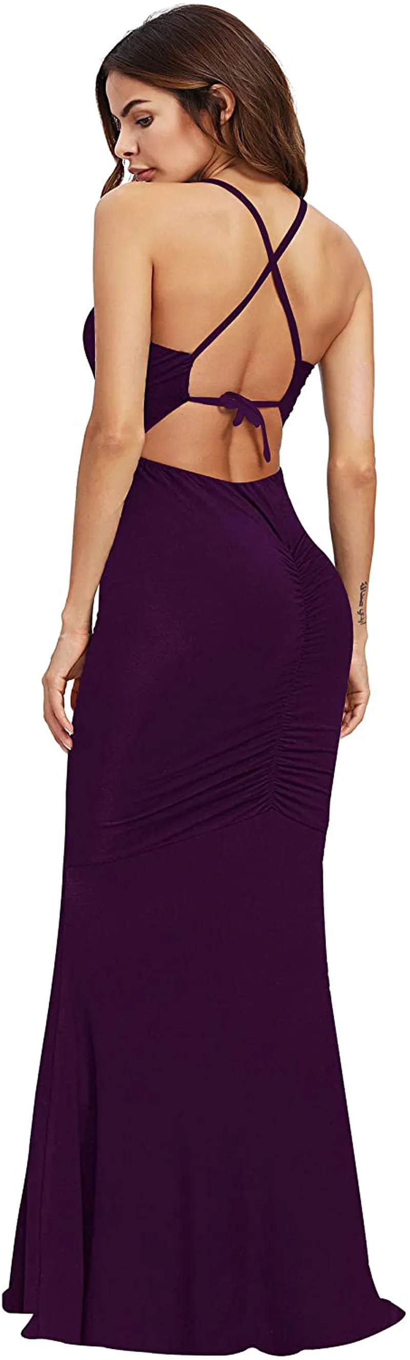 SheIn Women's Strappy Backless Summer Evening Party Maxi Dress