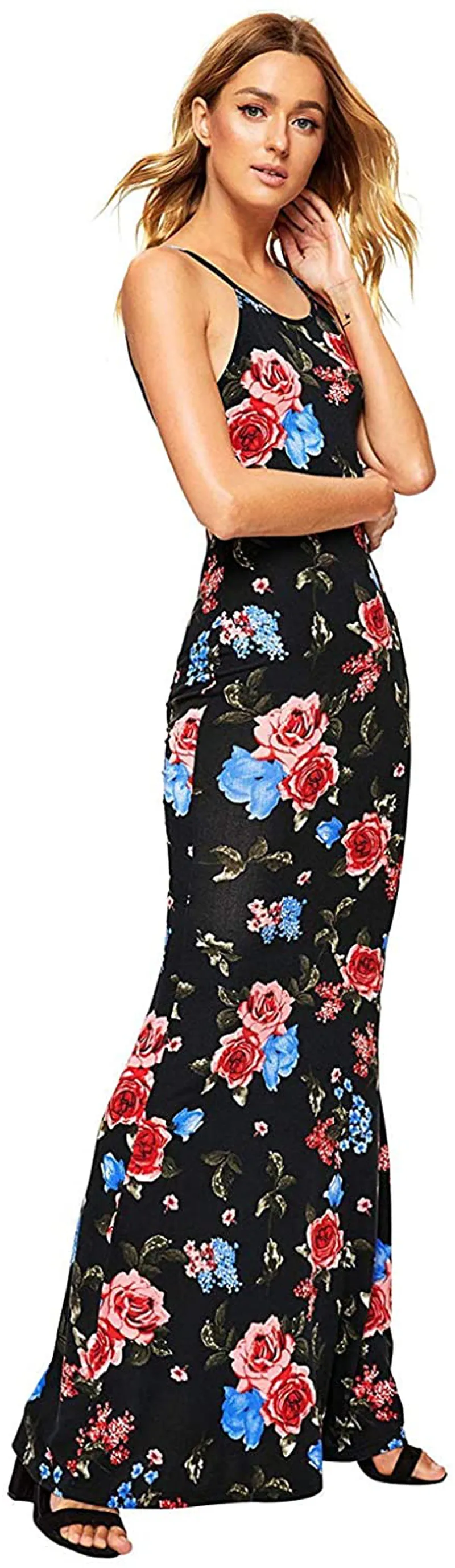 SheIn Women's Strappy Backless Summer Evening Party Maxi Dress