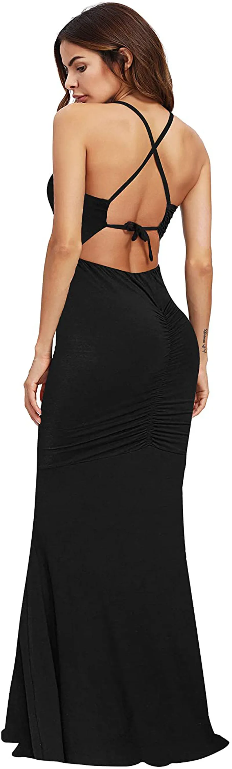 SheIn Women's Strappy Backless Summer Evening Party Maxi Dress