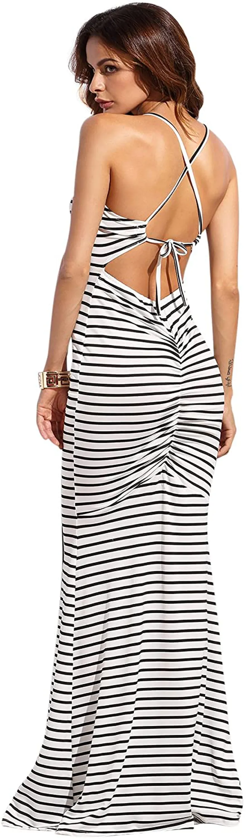 SheIn Women's Strappy Backless Summer Evening Party Maxi Dress