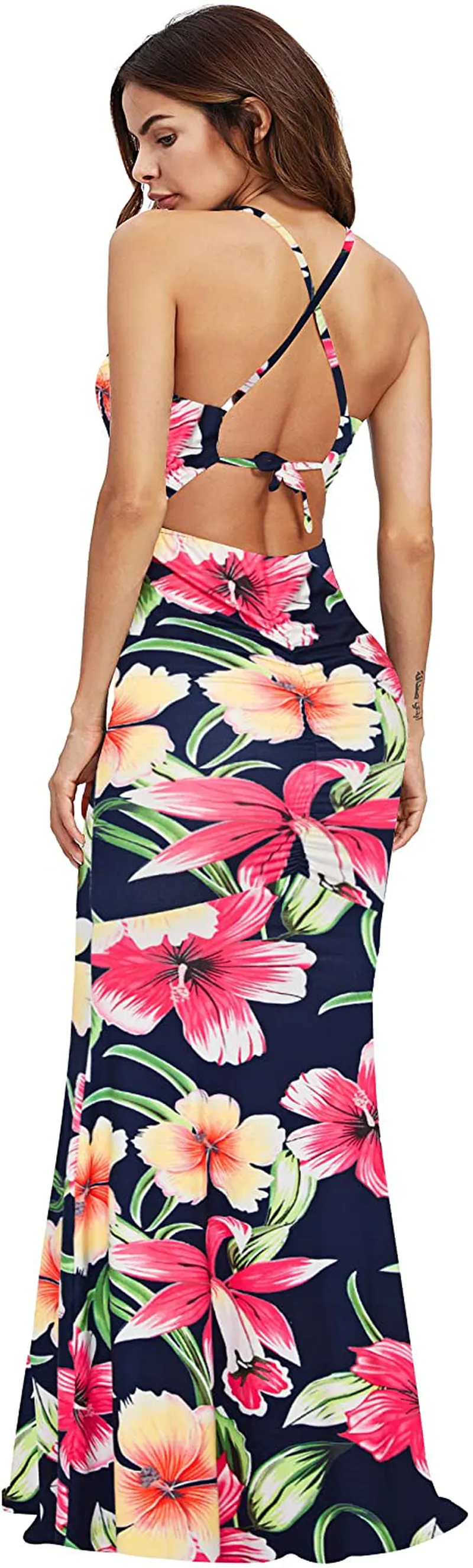 SheIn Women's Strappy Backless Summer Evening Party Maxi Dress