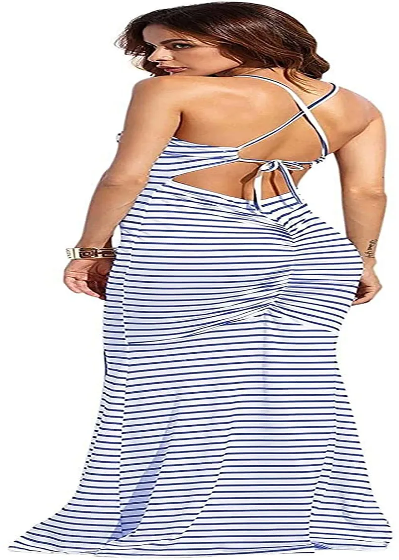SheIn Women's Strappy Backless Summer Evening Party Maxi Dress