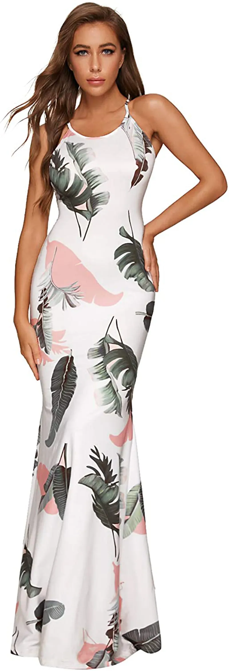 SheIn Women's Strappy Backless Summer Evening Party Maxi Dress