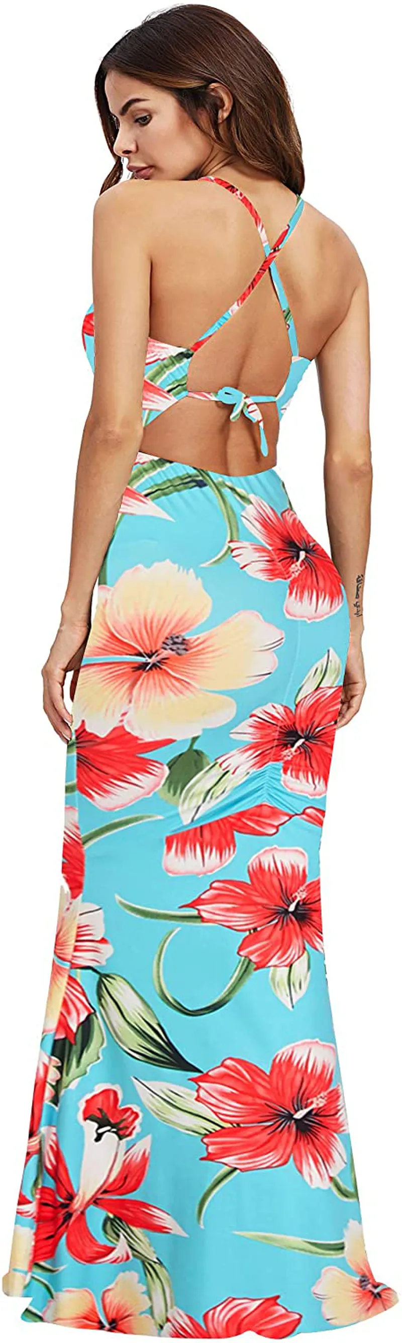 SheIn Women's Strappy Backless Summer Evening Party Maxi Dress