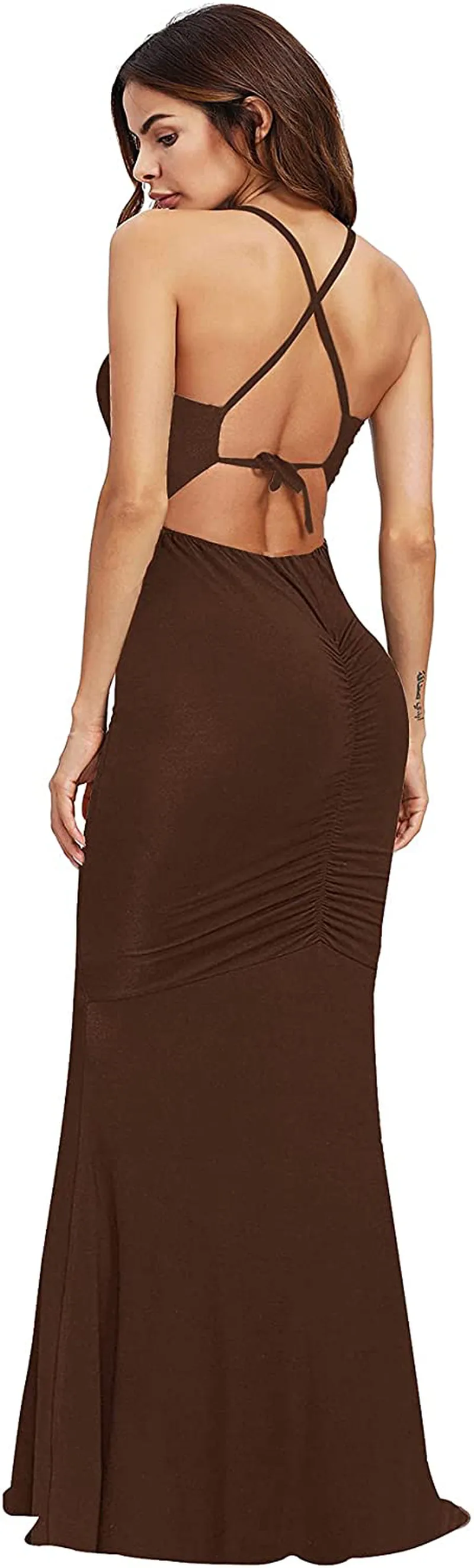SheIn Women's Strappy Backless Summer Evening Party Maxi Dress