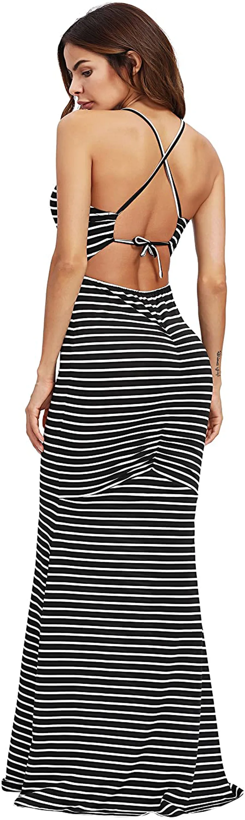 SheIn Women's Strappy Backless Summer Evening Party Maxi Dress