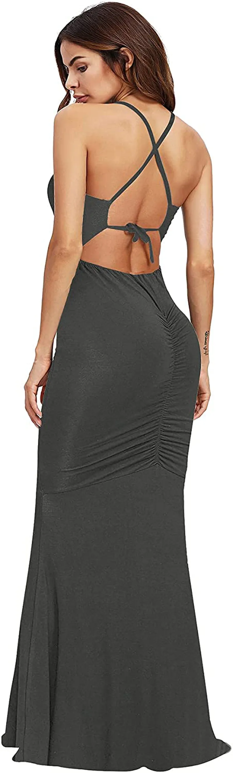 SheIn Women's Strappy Backless Summer Evening Party Maxi Dress