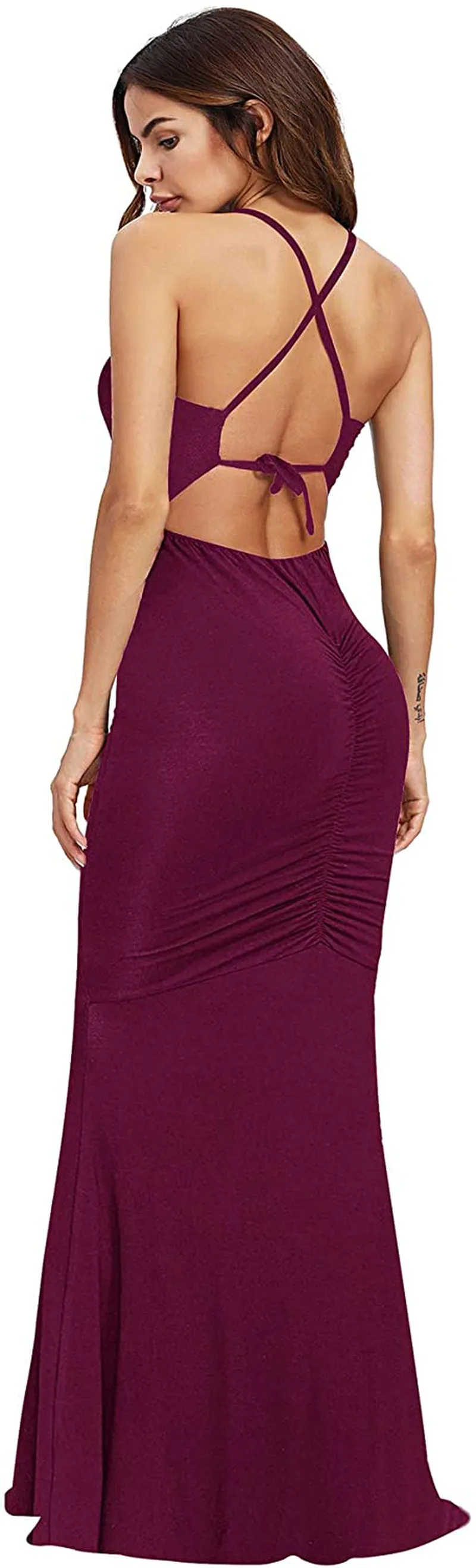 SheIn Women's Strappy Backless Summer Evening Party Maxi Dress