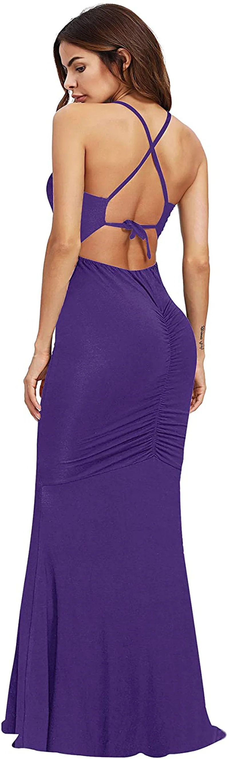 SheIn Women's Strappy Backless Summer Evening Party Maxi Dress