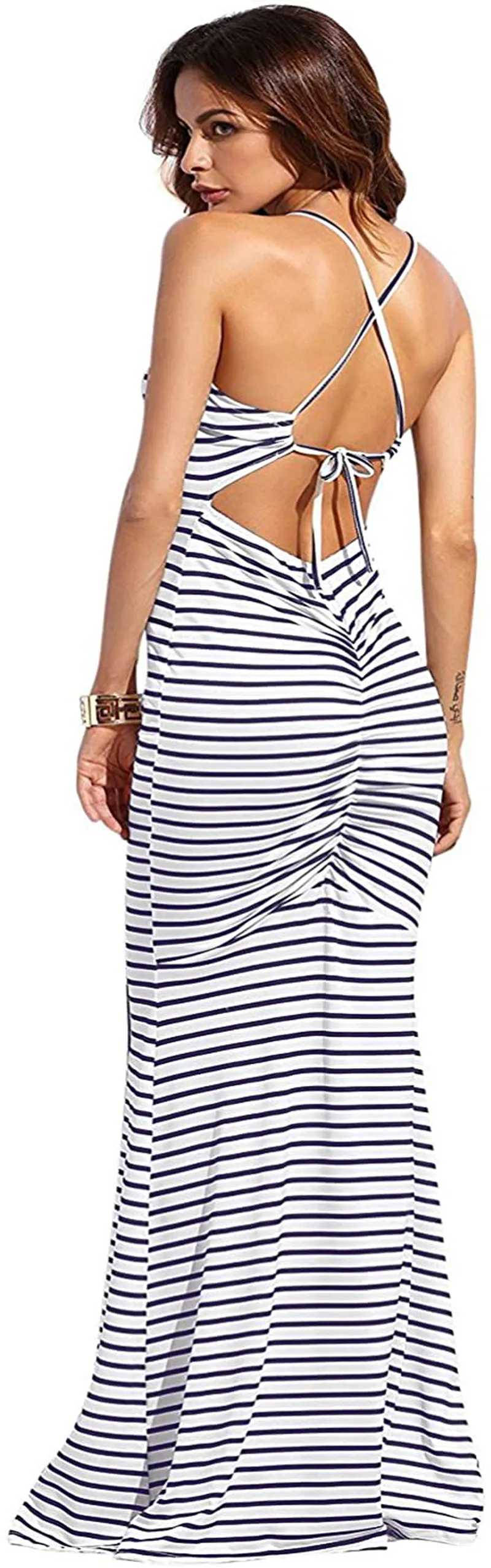 SheIn Women's Strappy Backless Summer Evening Party Maxi Dress