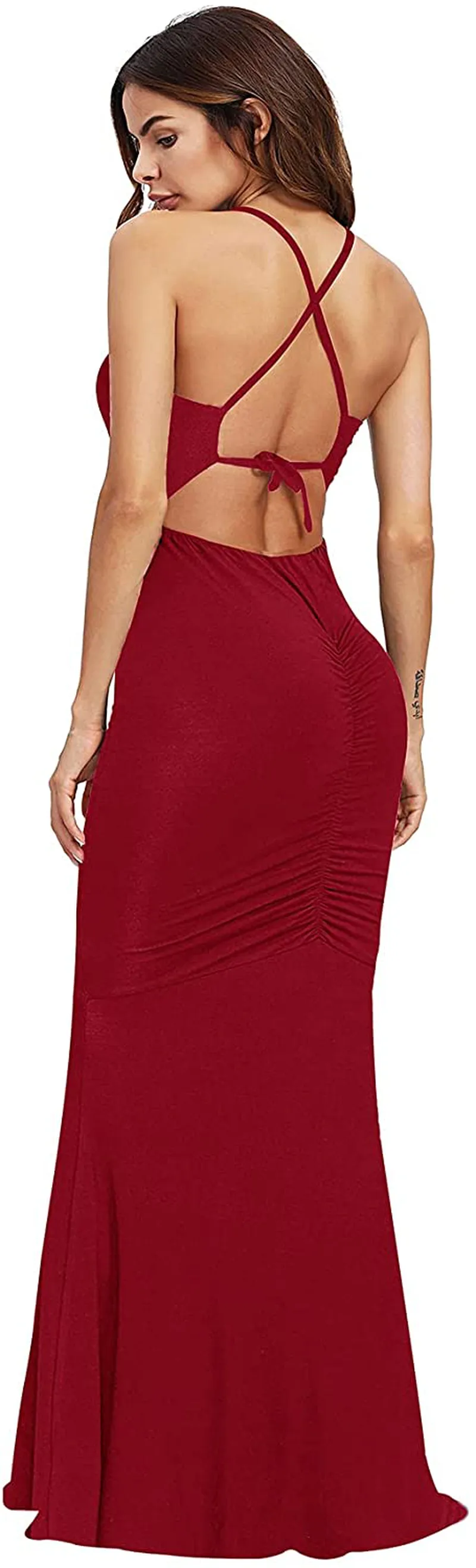 SheIn Women's Strappy Backless Summer Evening Party Maxi Dress
