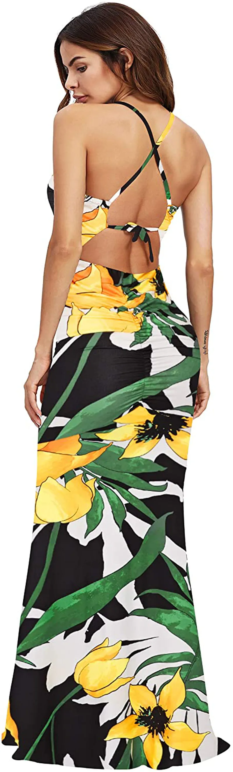 SheIn Women's Strappy Backless Summer Evening Party Maxi Dress
