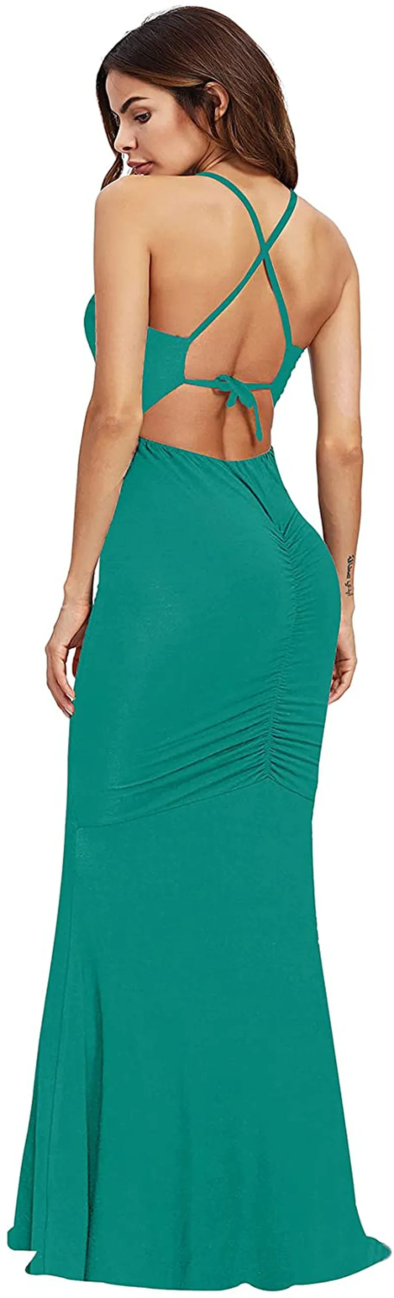SheIn Women's Strappy Backless Summer Evening Party Maxi Dress