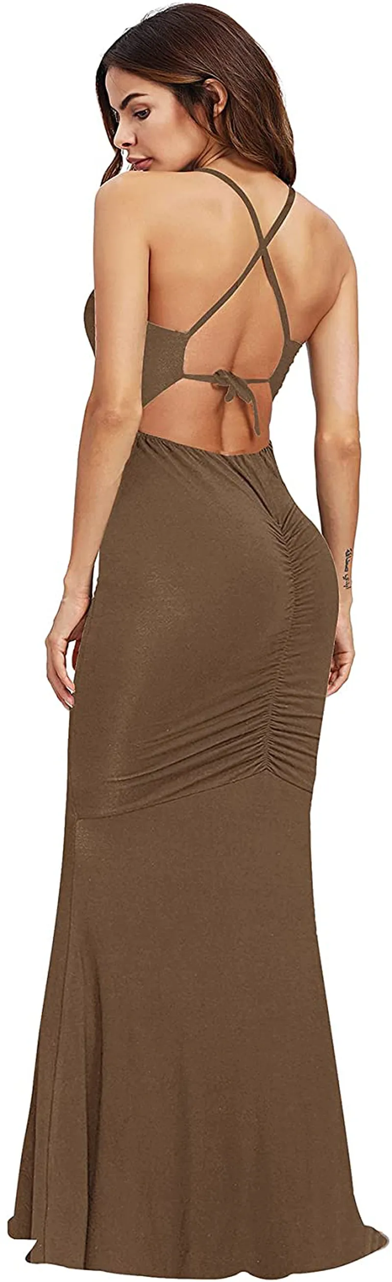 SheIn Women's Strappy Backless Summer Evening Party Maxi Dress