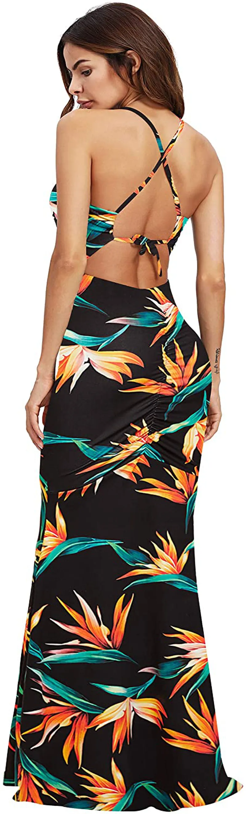 SheIn Women's Strappy Backless Summer Evening Party Maxi Dress