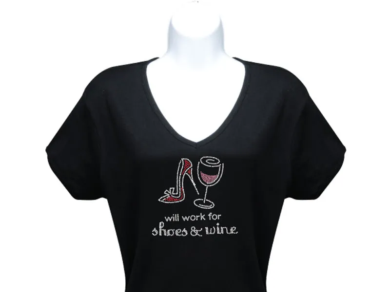 Short Sleeve Rhinestone Wine T Shirt Will Work For Shoes