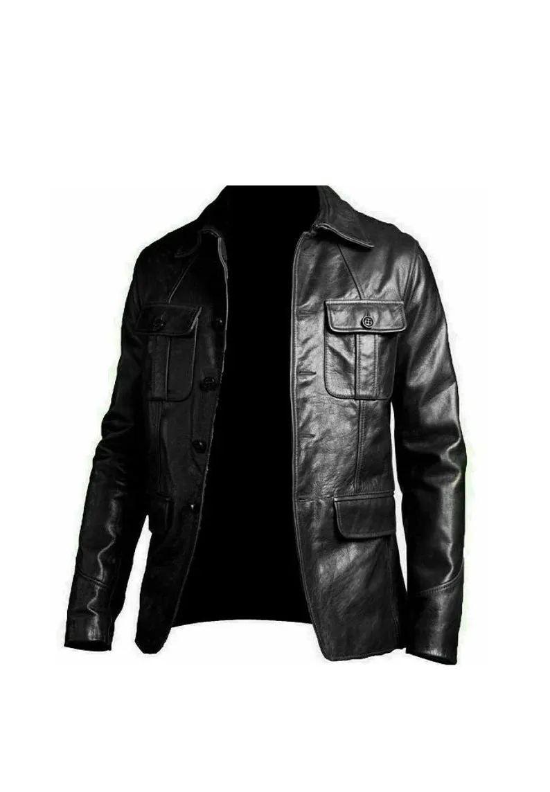 Slim Fit Real Leather Men's Biker Coat
