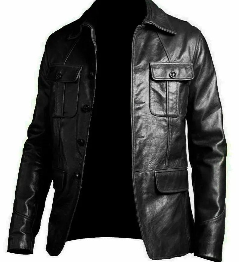 Slim Fit Real Leather Men's Biker Coat