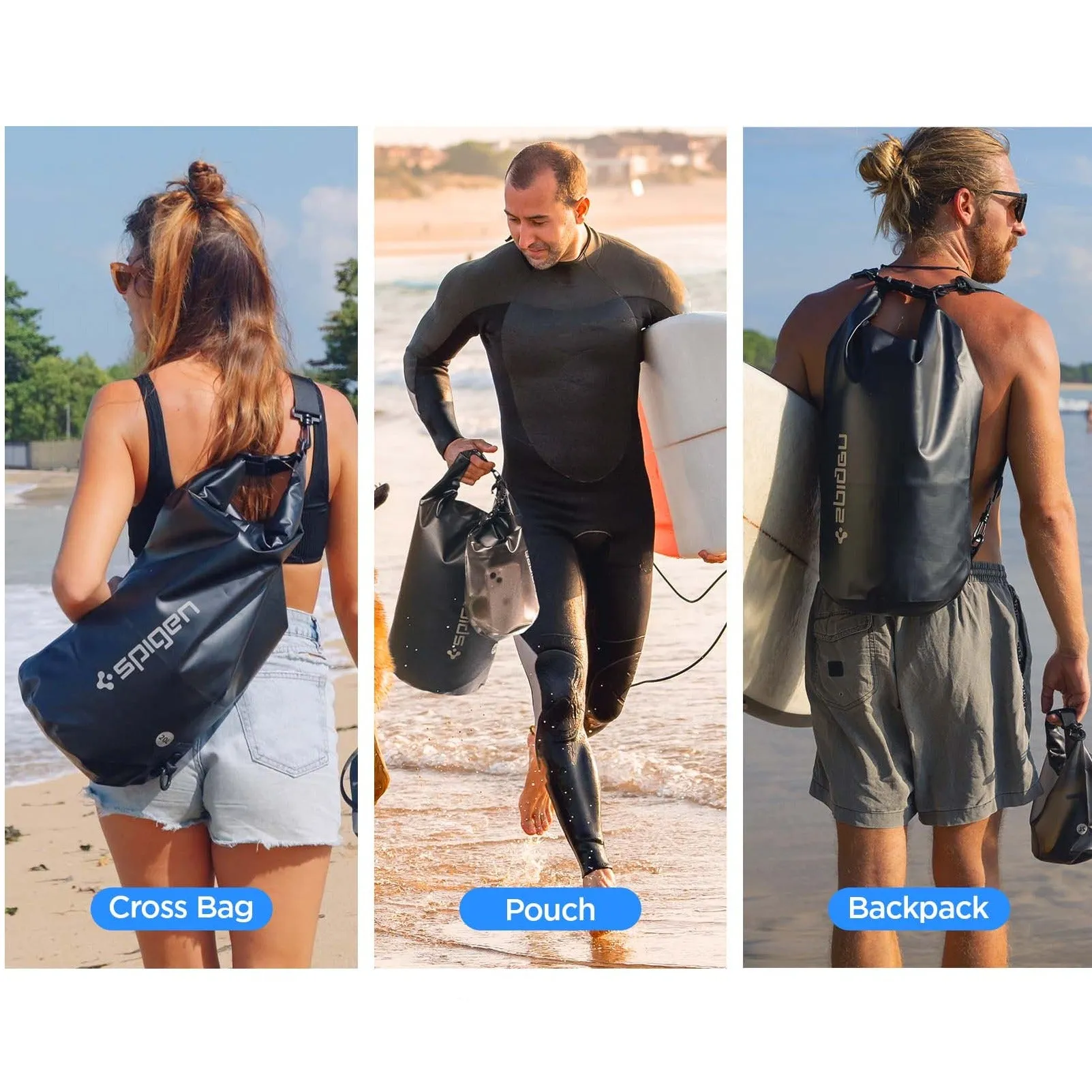 Spigen - (2-piece set) 22L Aqua Shield Waterproof Dry Bag Waterproof Bag Pouch Pack Sack Swim Bag - Black