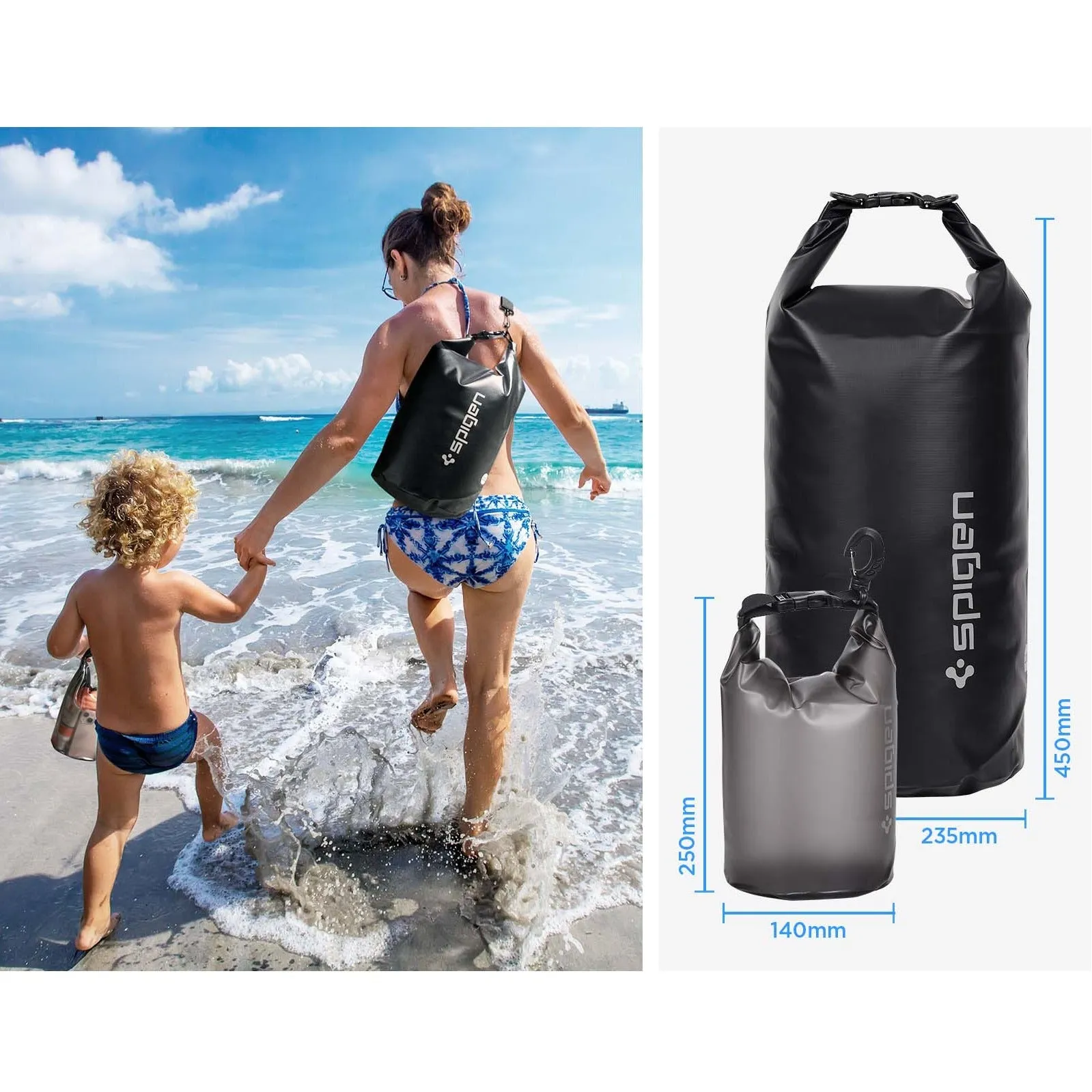 Spigen - (2-piece set) 22L Aqua Shield Waterproof Dry Bag Waterproof Bag Pouch Pack Sack Swim Bag - Black