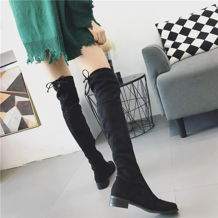 Suede Low Heel Over Knee  Sock Boots