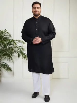 Vastramay Plus Men's Black Cotton Linen Kurta Pyjama Set