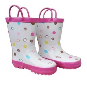 White Polka Dots Deluxe Toddler Girls Rain Boots 5 Toddler-3 Kids
