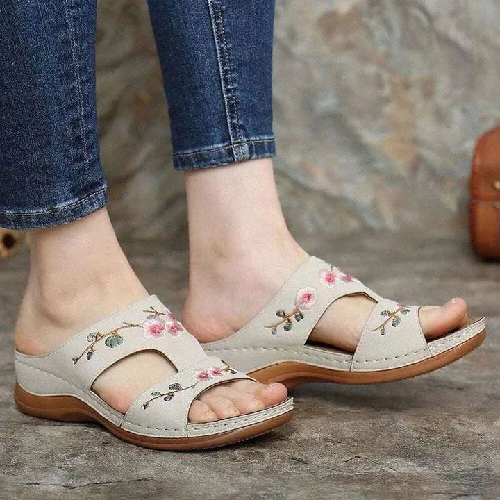 Women Summer Premium Flower Embroidered Orthopedic Sandals 2024