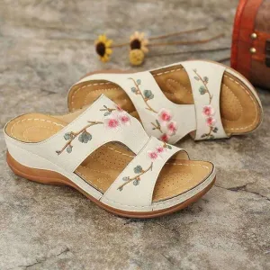 Women Summer Premium Flower Embroidered Orthopedic Sandals 2024
