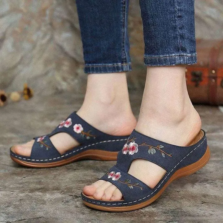 Women Summer Premium Flower Embroidered Orthopedic Sandals 2024