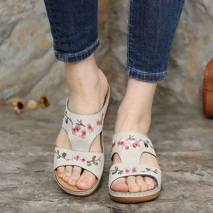 Women Summer Premium Flower Embroidered Orthopedic Sandals 2024