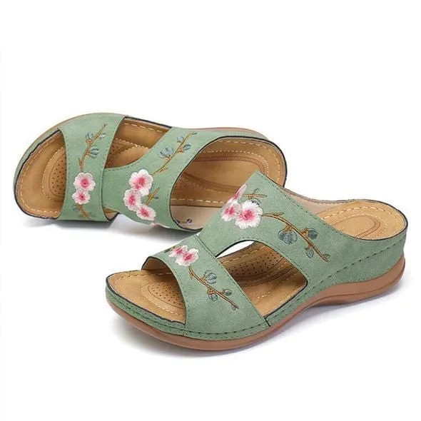 Women Summer Premium Flower Embroidered Orthopedic Sandals 2024