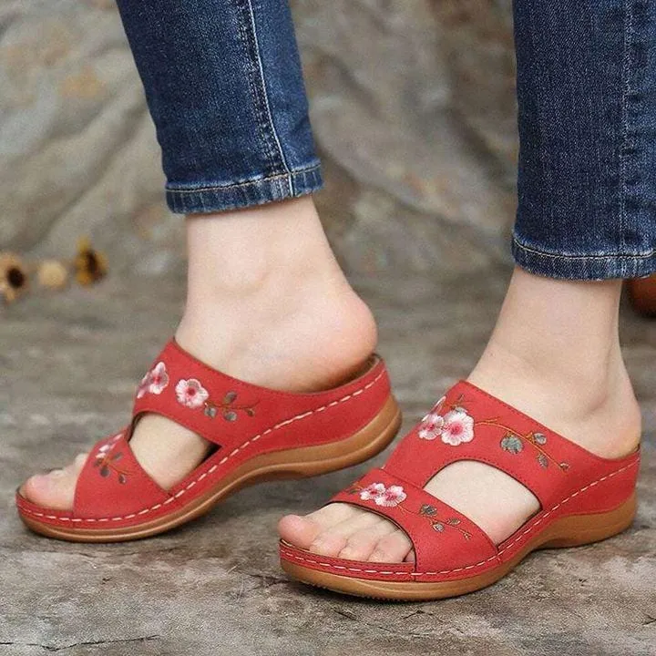 Women Summer Premium Flower Embroidered Orthopedic Sandals 2024