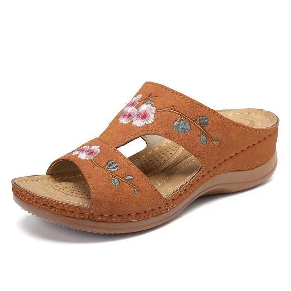 Women Summer Premium Flower Embroidered Orthopedic Sandals 2024