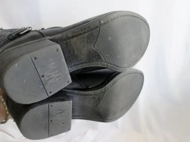 Womens CARLOS SANTANA CASSIE Vegan Faux LEATHER Punk BOOTS BLACK 8.5 Chain Strap