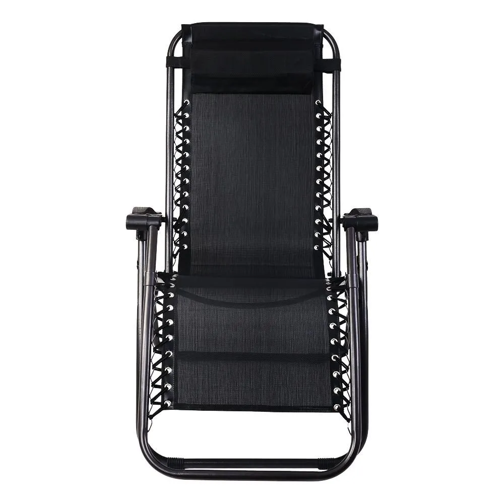 Zero Gravity Chairs Reclining Folding Camping Lounger Black x 2